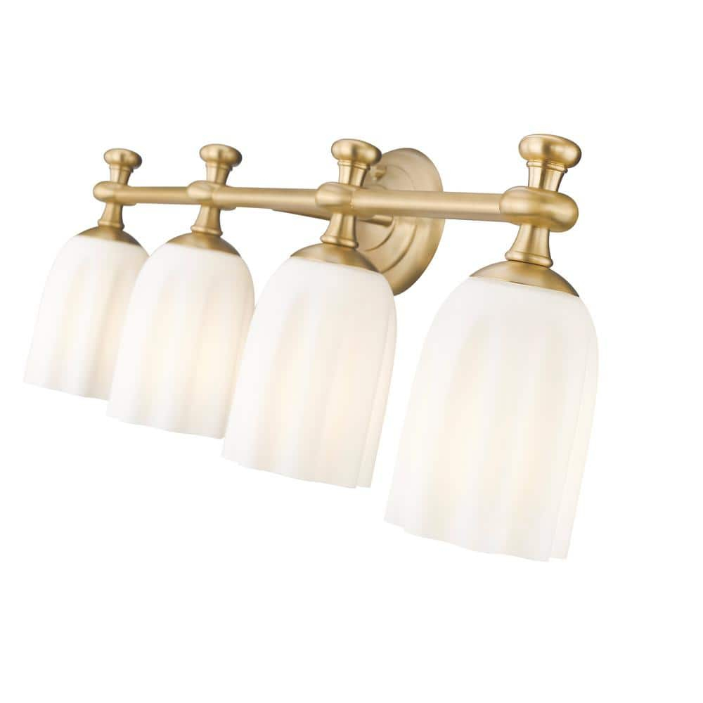 Orion 31.25" Gold Vanity Light with Opal Glass Shades