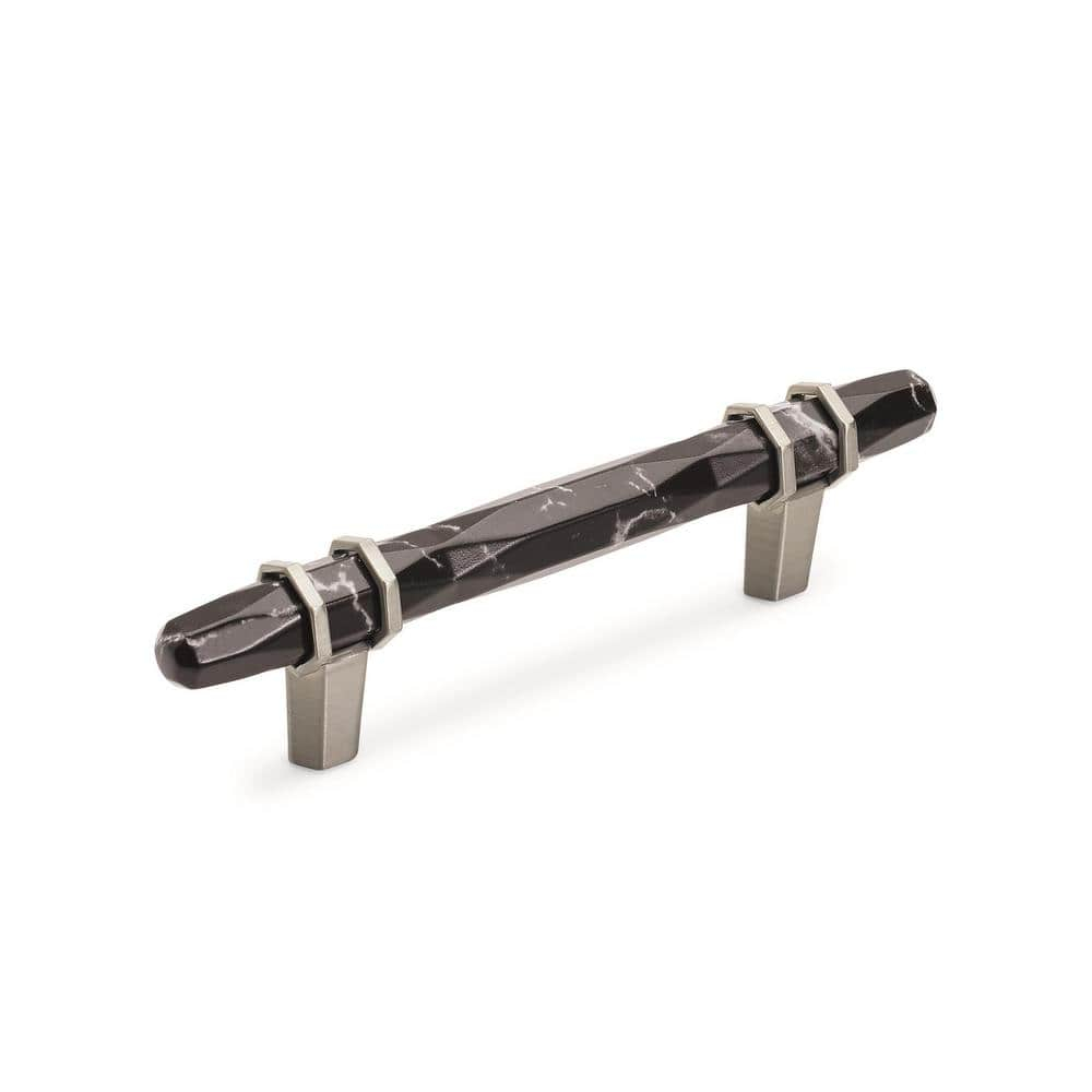 Amerock | Cabinet Pull | Marble Black/Satin Nickel | 3-3/4 inch (96 mm) Center-to-Center | Carrione | 1 Pack | Drawer Pull | Drawer Handle | Cabinet Hardware