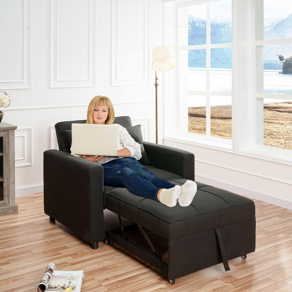 Anna 3 in 1 Convertible Chair Bed Sleeper, Pull Out Sofa Bed, Pull Out Couch, Sleeper Chair with with Pillow, Pull Out Bed with Adjustable Backrest Living Room - Black