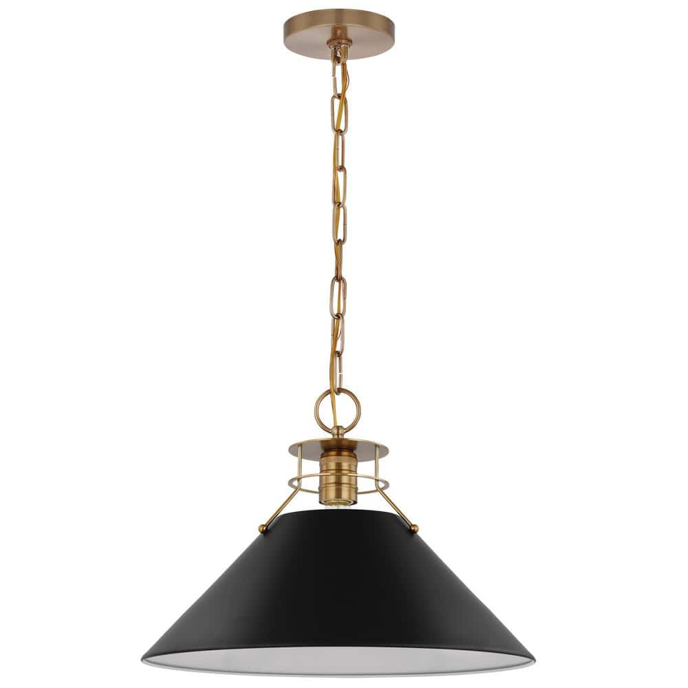 Nuvo Large Matte Black and Burnished Brass Pendant Light