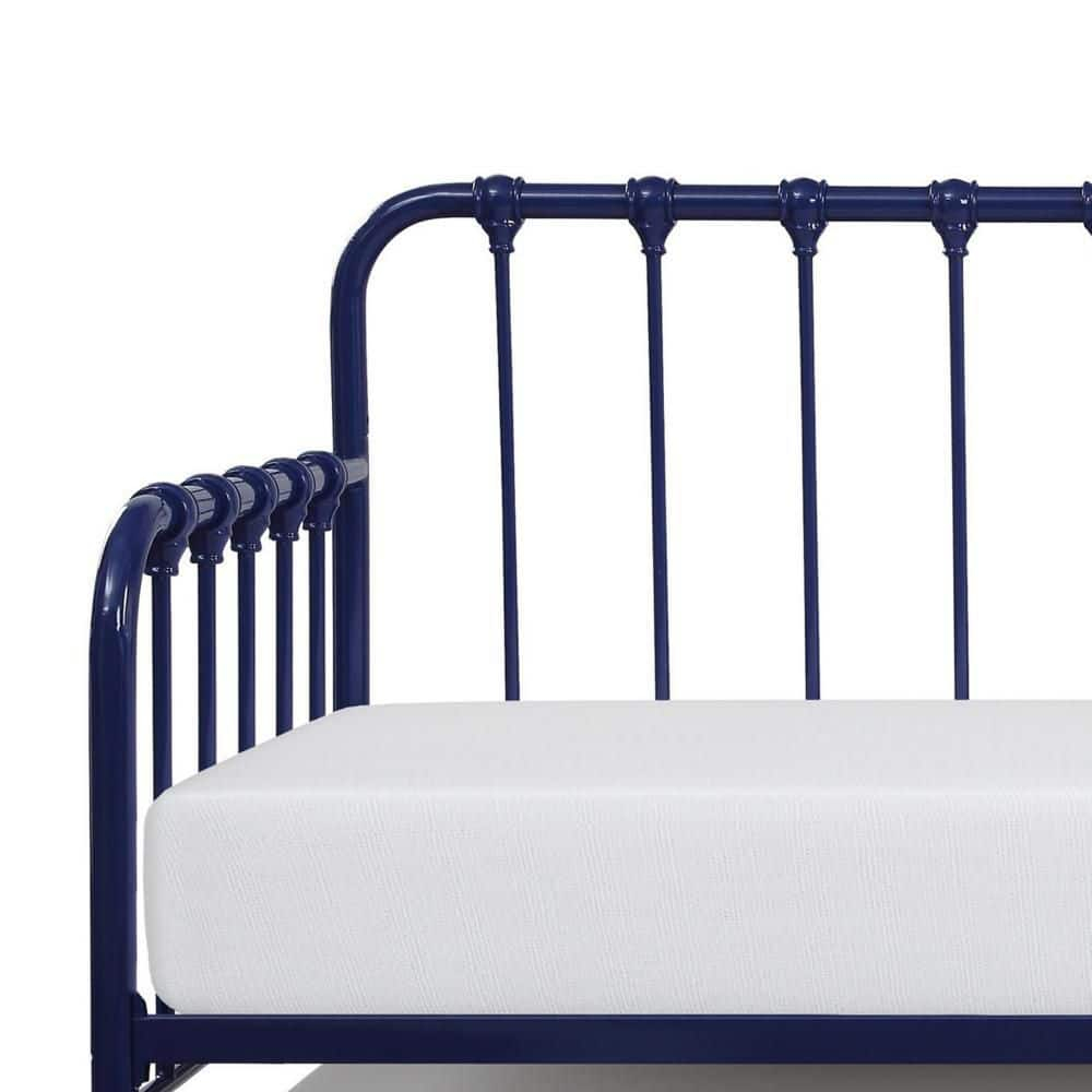 Benjara Ziva Daybed with Lift Up Trundle, Navy Blue Metal Frame, Folding Legs