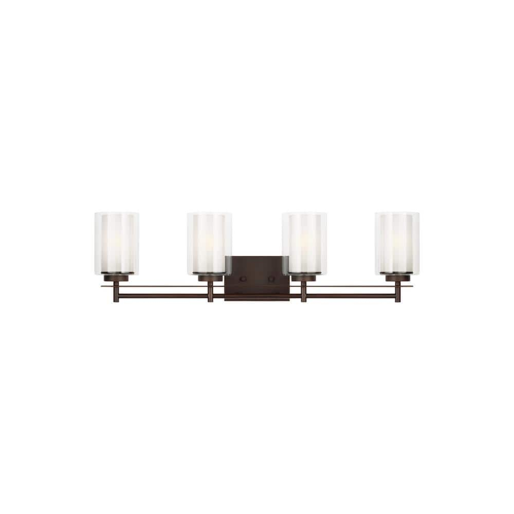 Elmwood Park 31.25 in. 4-Light Bronze Modern Transitional Bathroom Vanity Light with Satin Etched Glass Shades