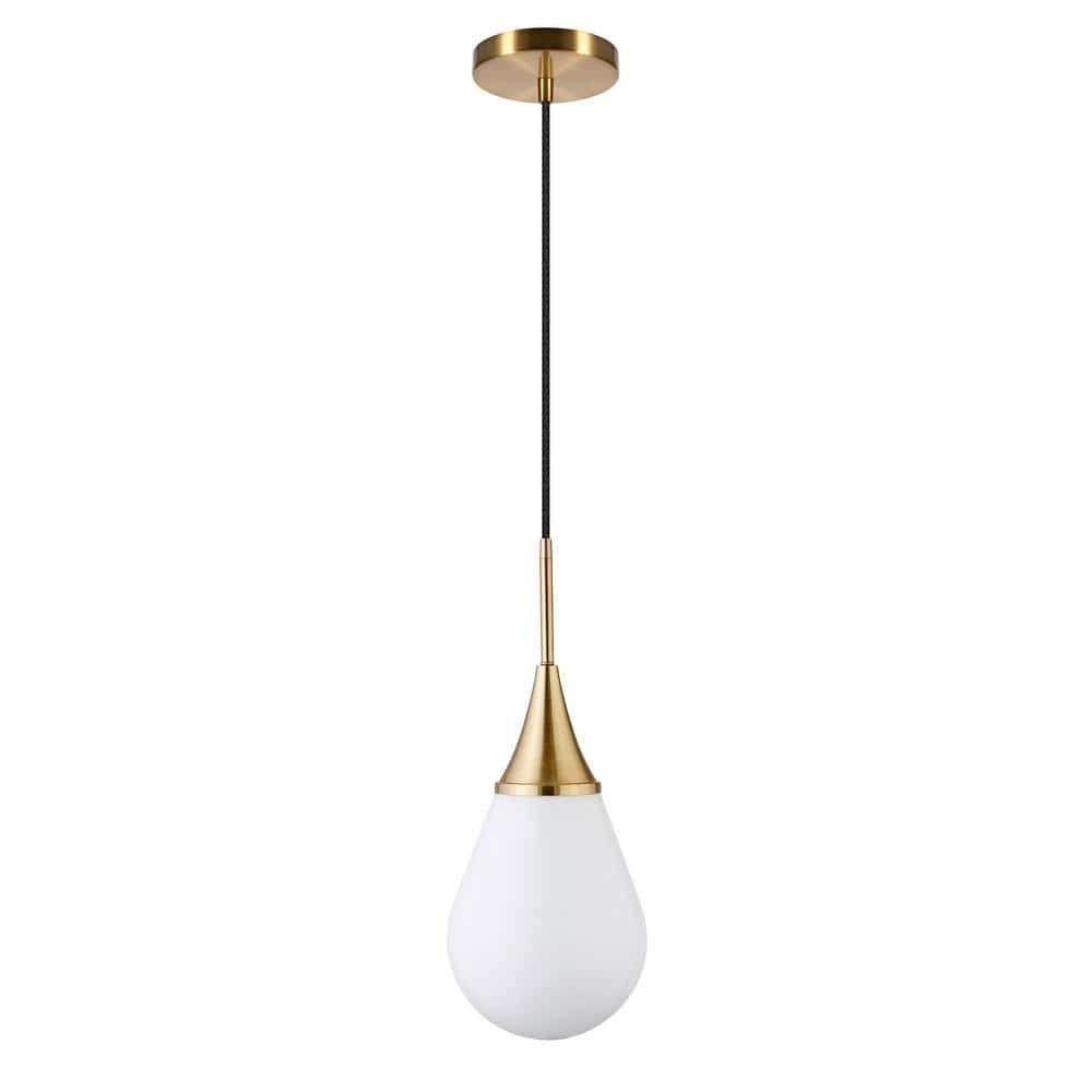 Ambrose 7" Brass and White Milk Glass Drop Light