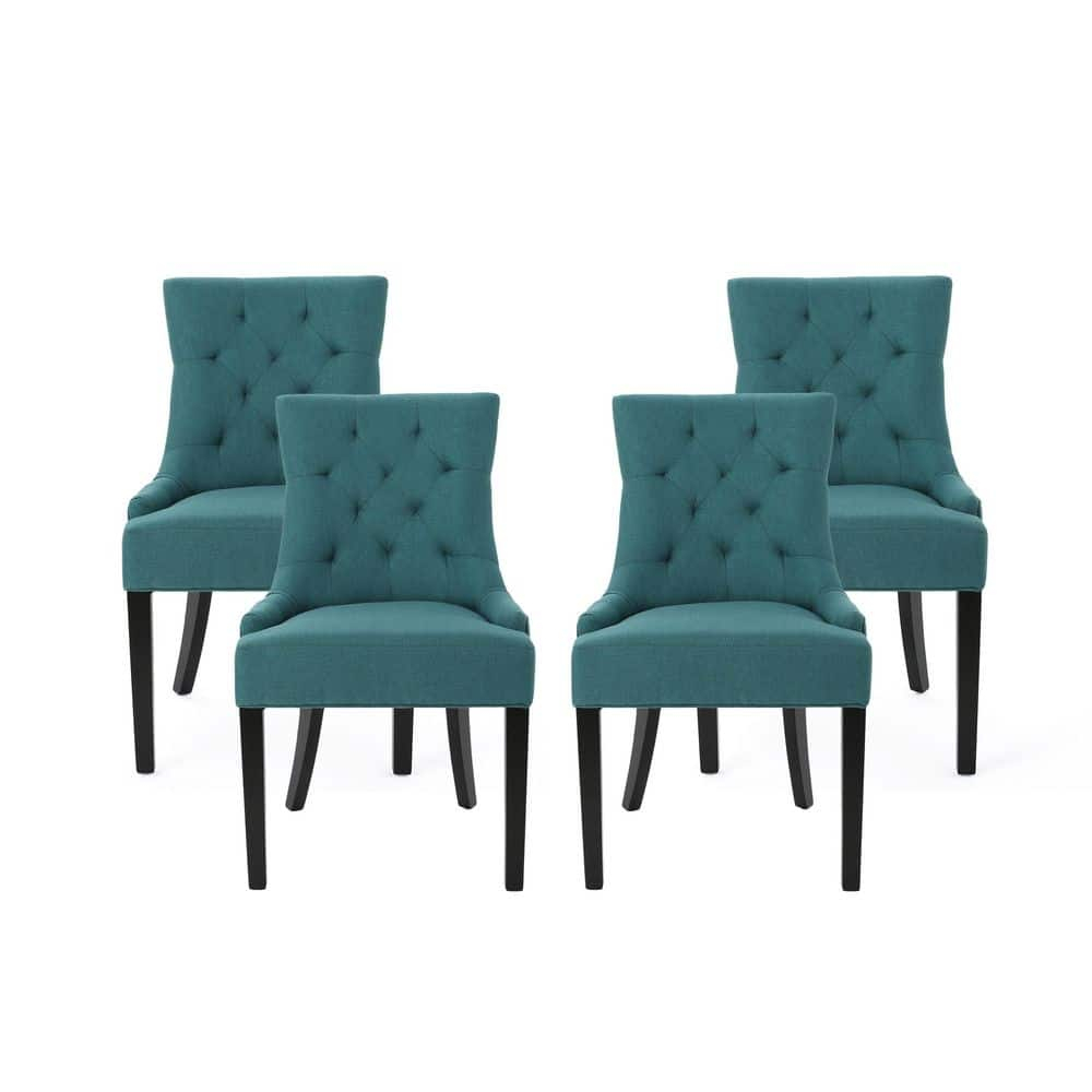 Noble House Tyler Indoor Fabric Dining Chairs, Set of 4, Dark Teal, Espresso
