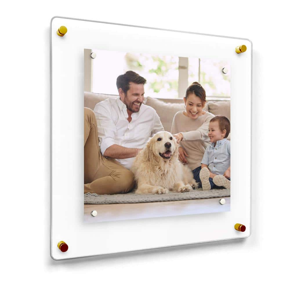 Acrylic Picture Frame for Wall 14x14, Clear Acrylic Single Panel with Magnets for Art upto 12x12 - Gold