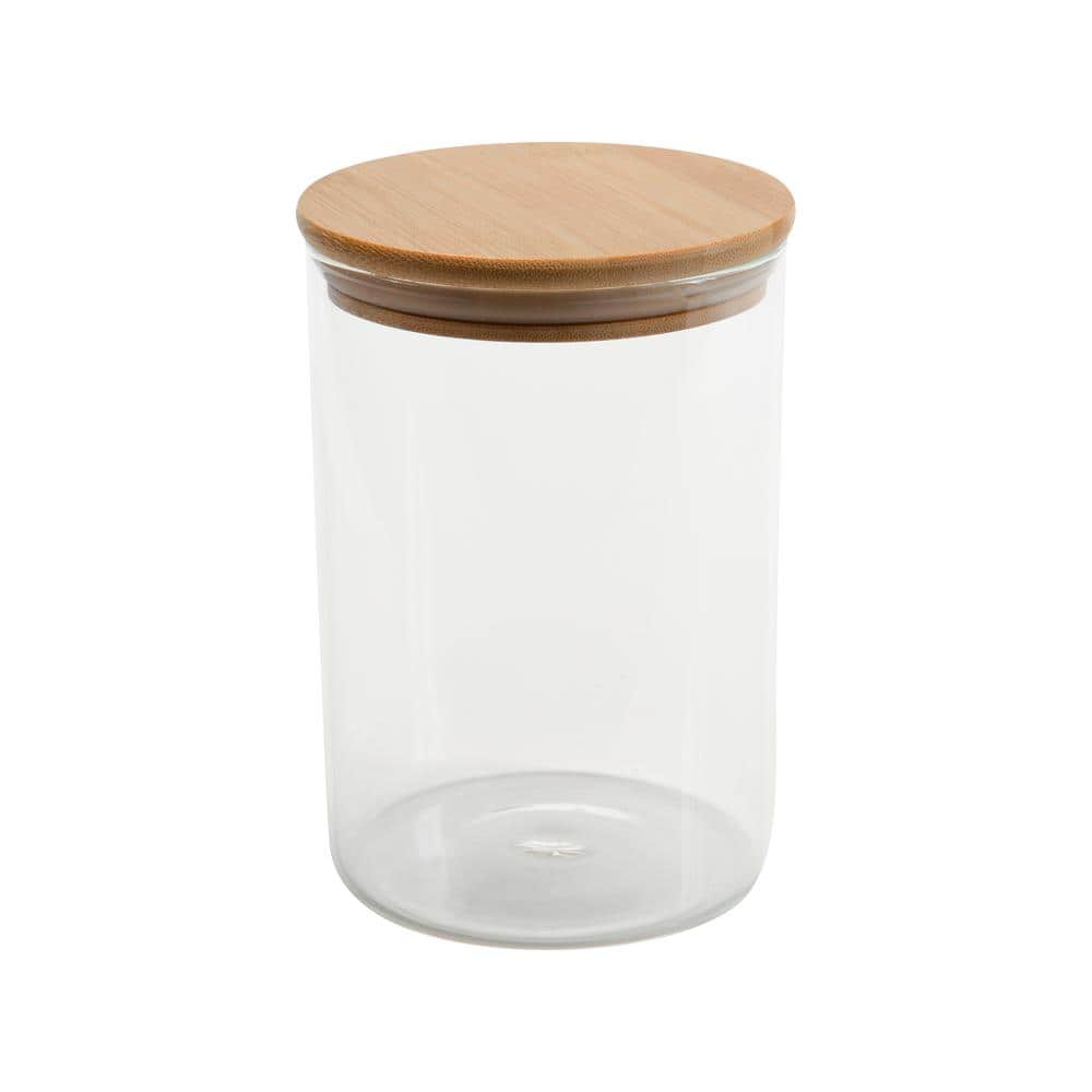 Kitchen Details Round Glass Jar | 1 Liter | Bamboo Airtight Seal Lid | Wide Mouth | Food Storage Canister | Tea or Coffee | Spices | Flour | Sugar | Clear