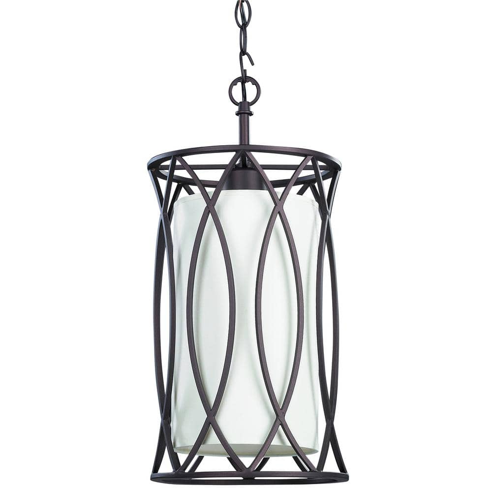 Monica 17" Modern Drum Pendant with White Fabric Shade and Bronze Finish