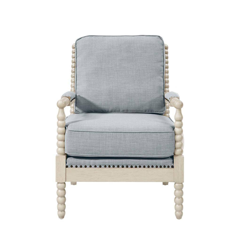 Madison Park Donohue Traditional Fabric/Wood Accent Arm Chair in Blue/Cream