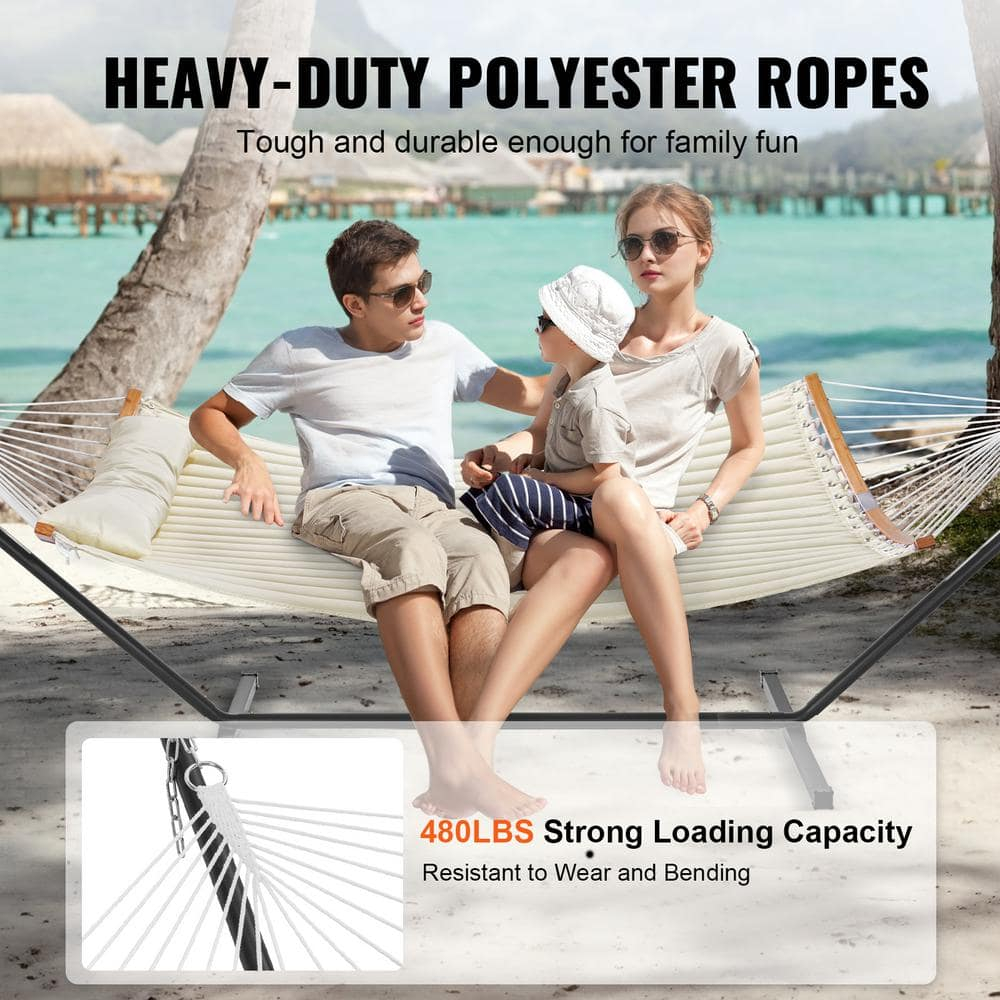 2-Person Hammock with Stand Double Hammock with Curved Spreader Bar Pillow Carrying Bag Outdoor 480 lbs. Capacity