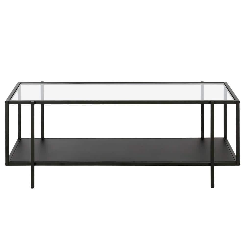 Evelyn&Zoe Vireo 45" Wide Rectangular Coffee Table with Metal Shelf in Blackened Bronze