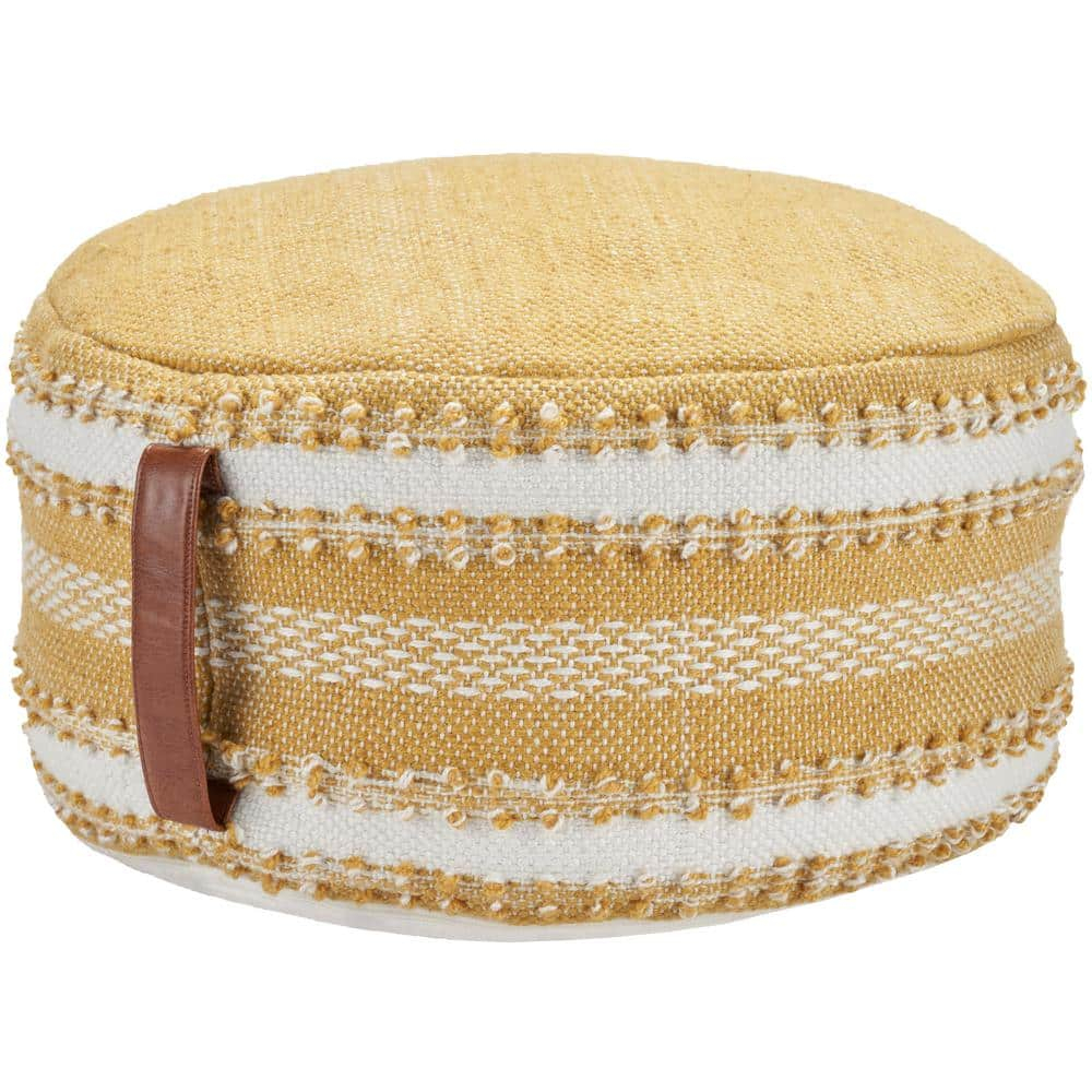 Mina Victory  Woven Stripes & Dots 20" x 20" x 12" Yellow Outdoor Poufs