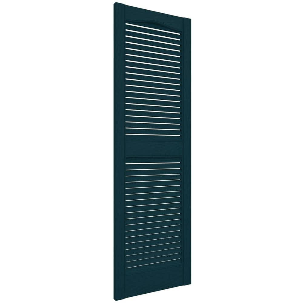 14.5 in. x 36 in. Louvered Vinyl Exterior Shutters Pair in Midnight Blue