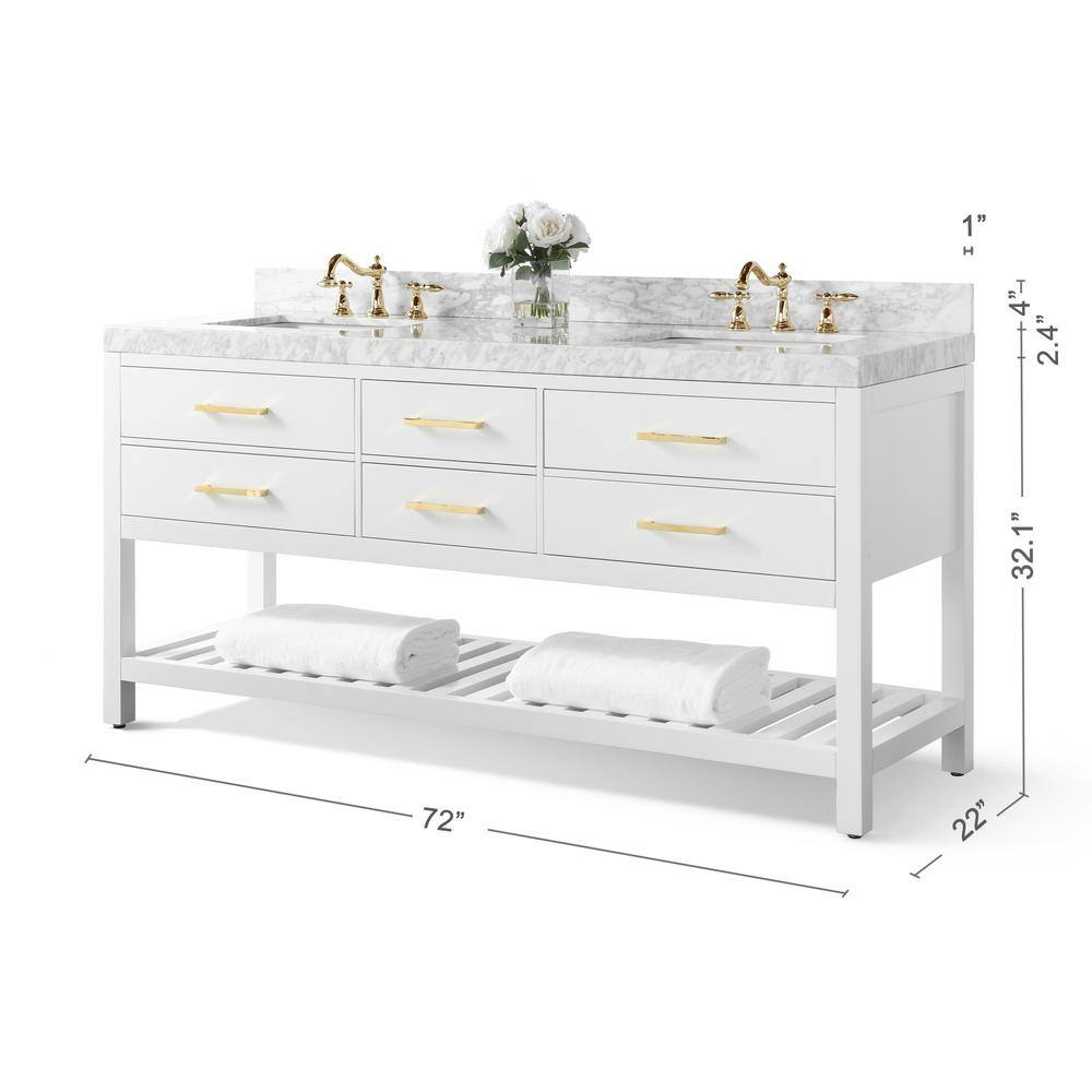 Ancerre Designs Elizabeth 72" Bathroom Vanity Set with Gold Hardware in White