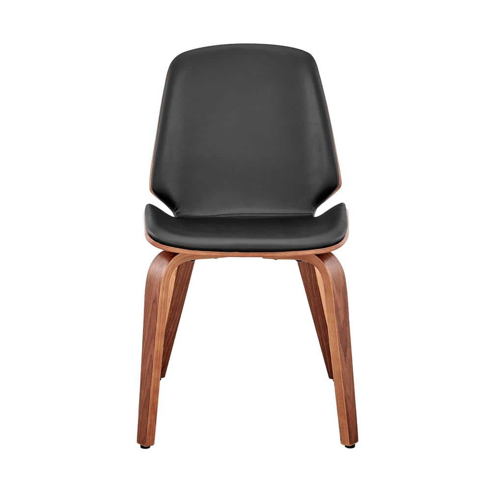 Armen Living Brinley 18" Faux Leather Dining Room Accent Chair in Black/Walnut