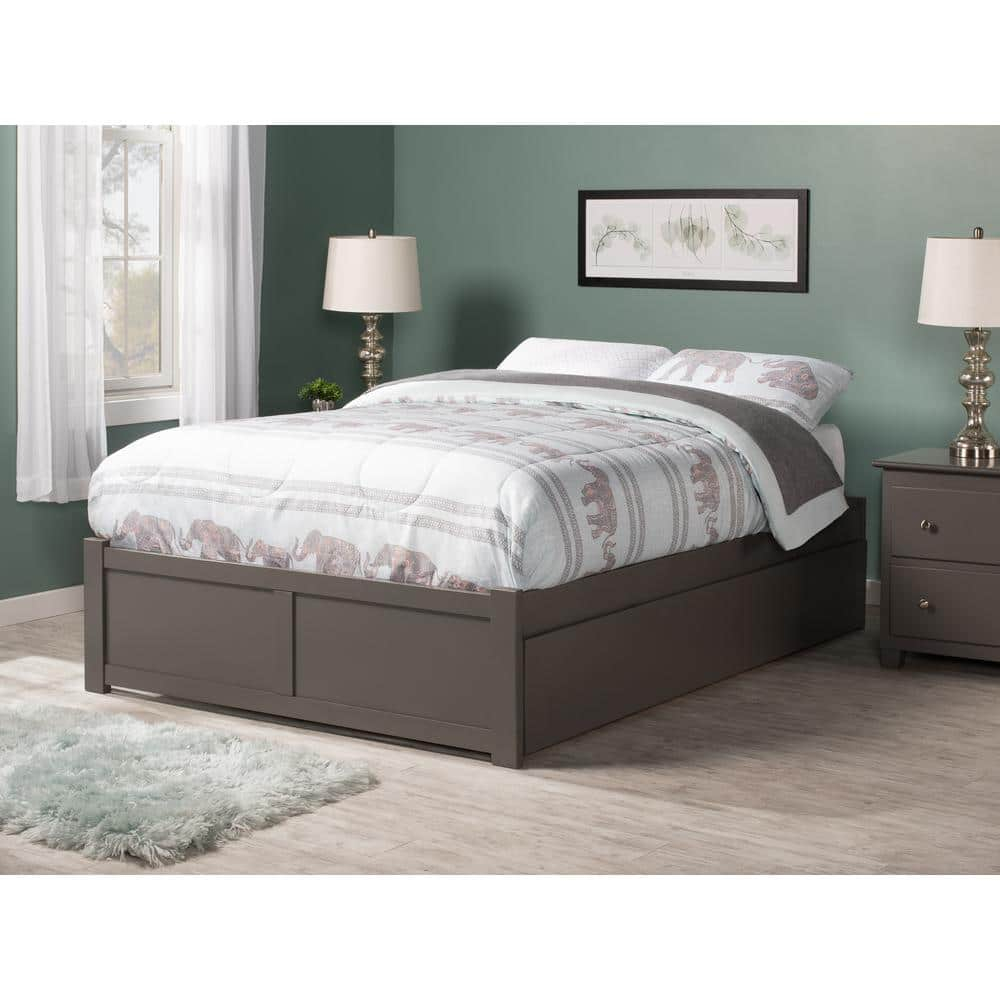 AFI Concord Queen Platform Solid Wood Panel Bed with Trundle in Grey