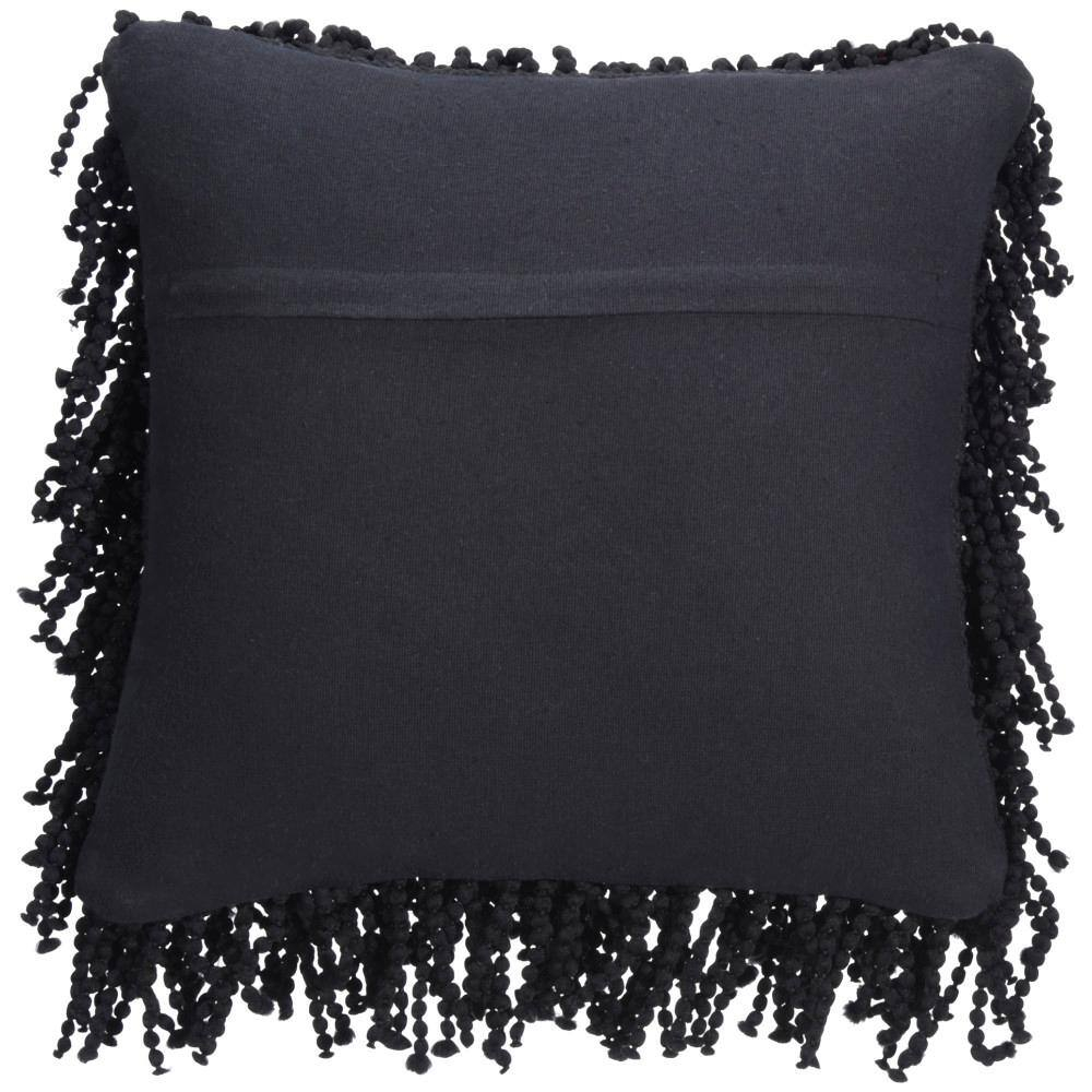 Black Hand-Knotted Shag 20" Square Throw Pillow