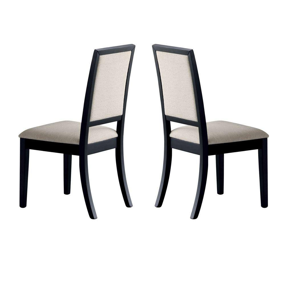 Benzara Wooden Dining Side Chair With Cream Upholstered seat And Back, Black, Set of 2