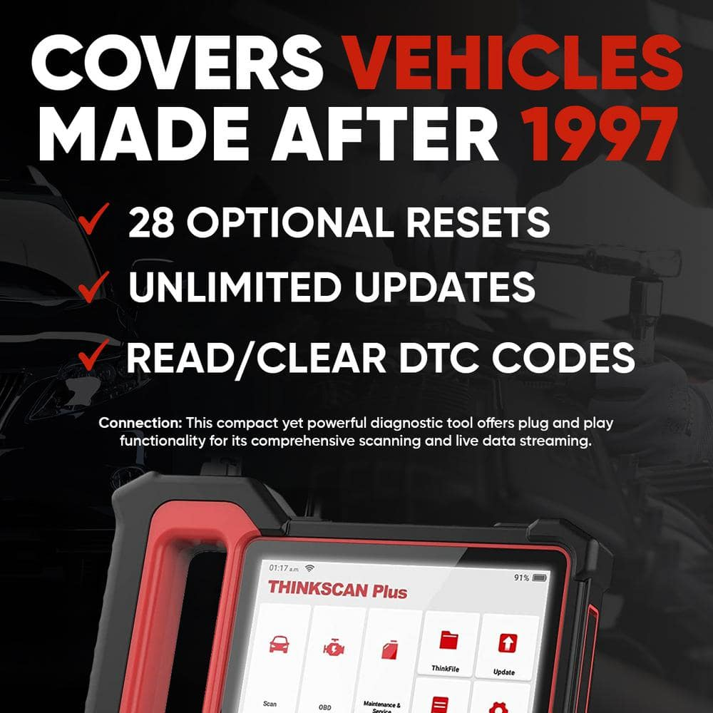 THINKSCAN PLUS S2 - OBD2 Car Diagnostic Scanner with 3 System Reset Functions Check Engine/ABS/SRS Code Readers Diagnostic Tool