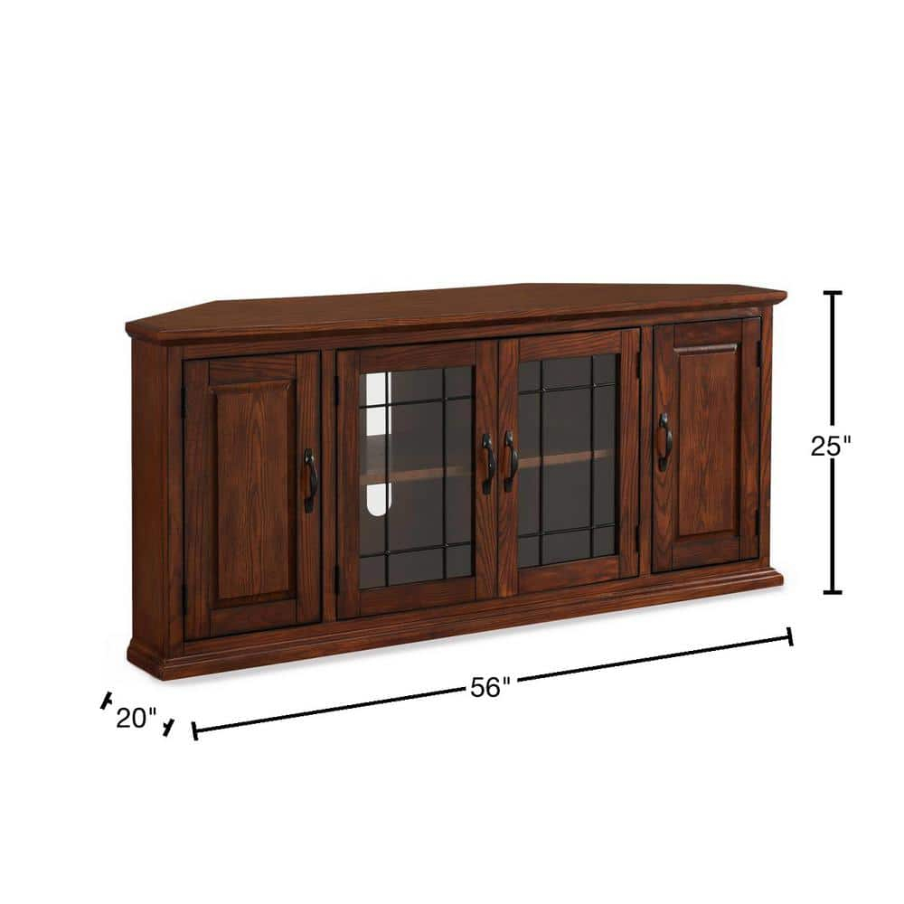 Leick Home 80386 Leaded Glass Corner TV Stand with Enclosed Storage For 60" TV's, Burnished Oak
