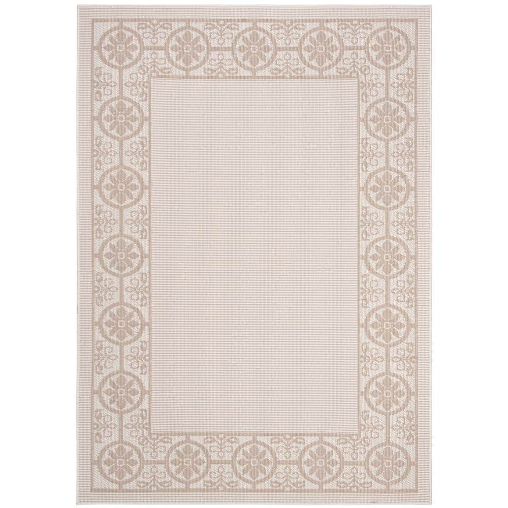 SAFAVIEH Bermuda Zoey Floral Bordered Indoor/Outdoor Area Rug Ivory/Beige, 9' x 12'