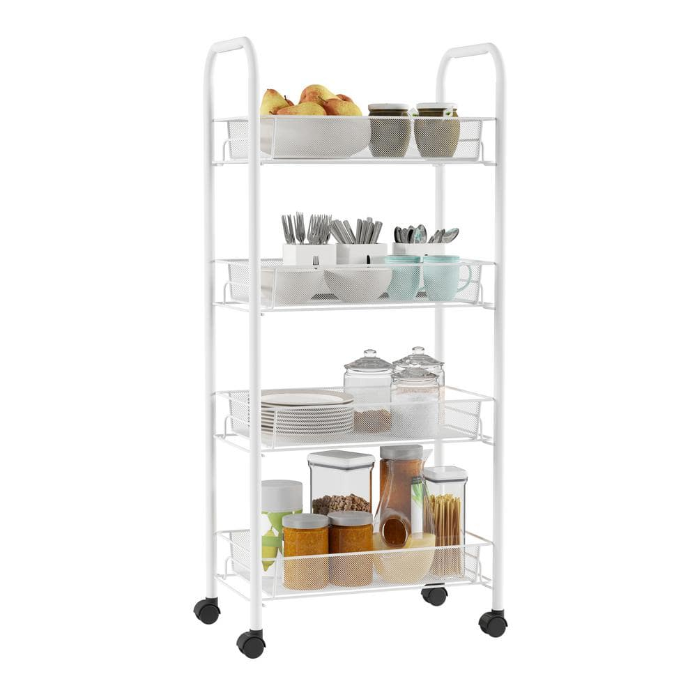 Everyday Home 4-Tier Plastic Bathroom Storage Organizer Cart with Wheels