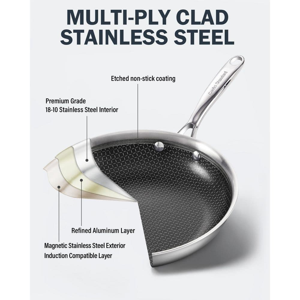 Cooks Standard Hybrid Nonstick Frying Pan, 12-Inch Skillet, Multi-Ply Clad Stainless Steel Fry Pan with Tempered Glass Lids, Oven Safe, Compatible with All Stovetops