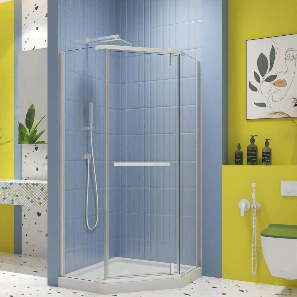 Matte White Semi-Frameless Neo-Angle Pivot Shower Enclosure