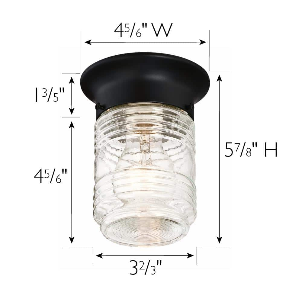 Design House Jelly Jar 1-Light Indoor/Outdoor Flush Mount Ceiling Light with Clear Ribbed Glass, Black