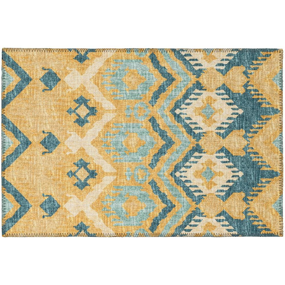 Addison Rugs Indoor/ Outdoor Addison Yuma Southwest Ikat Washable Area Rug 1'8" x 2'6" - Yellow