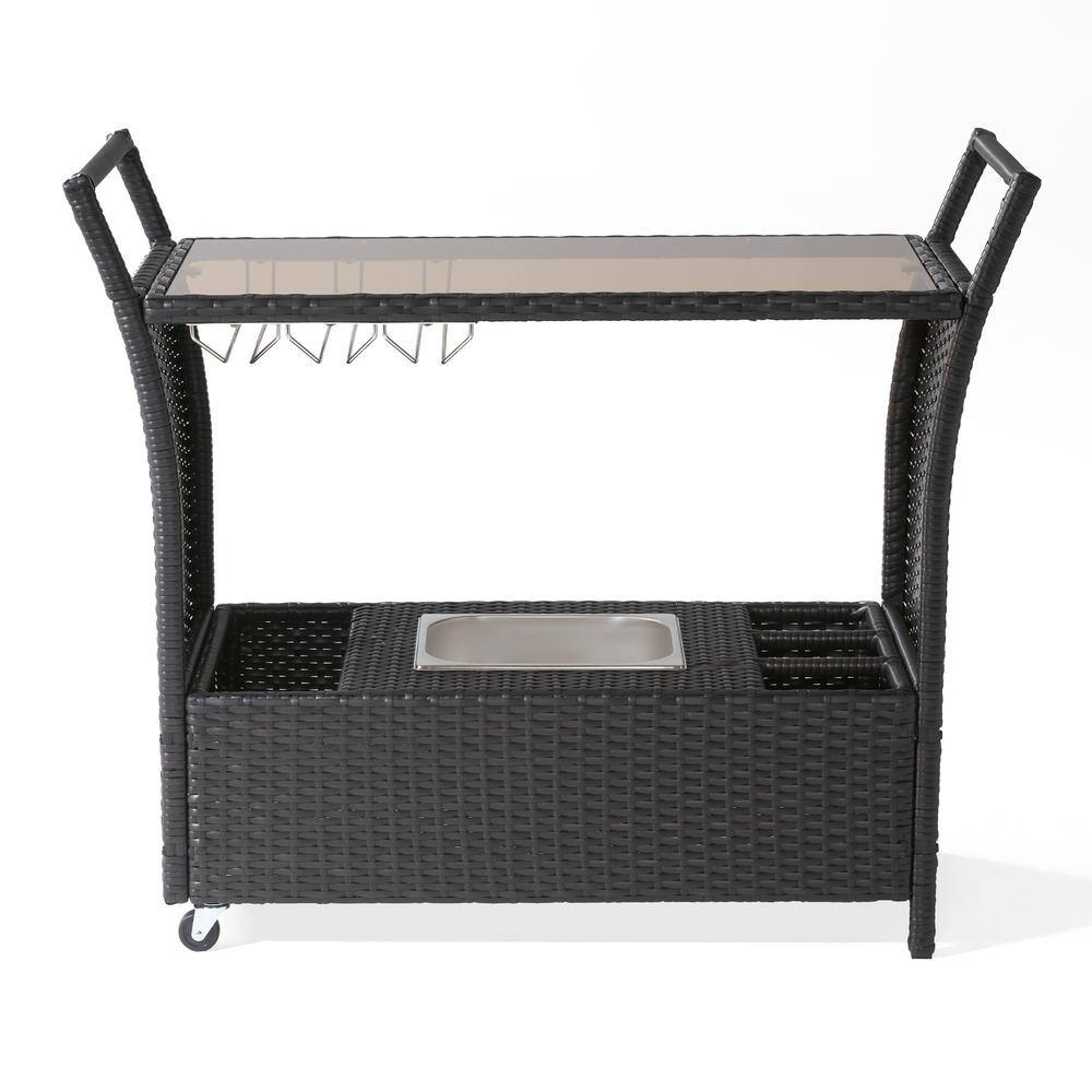 Noble House Bahama Wicker Serving Bar Cart in Multibrown