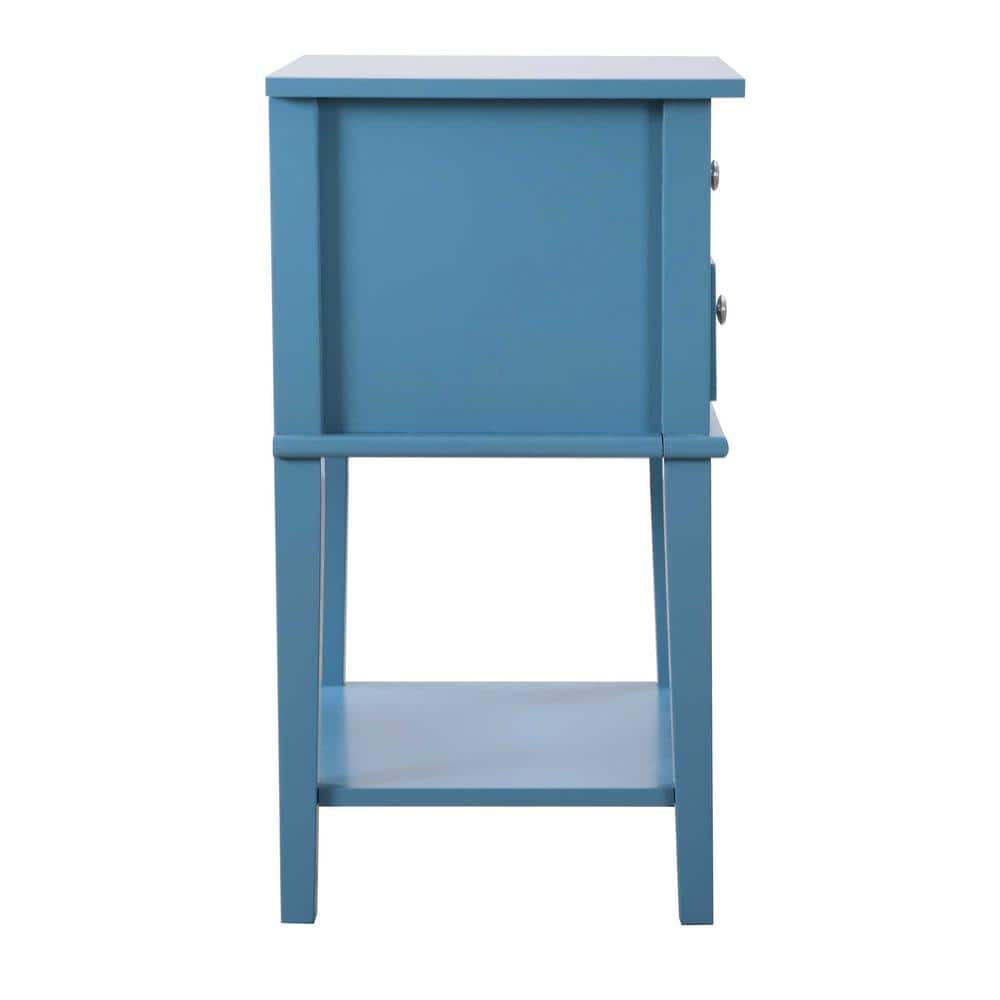 Newton Teal 2-Drawer Solid Wood Nightstand with Shelf