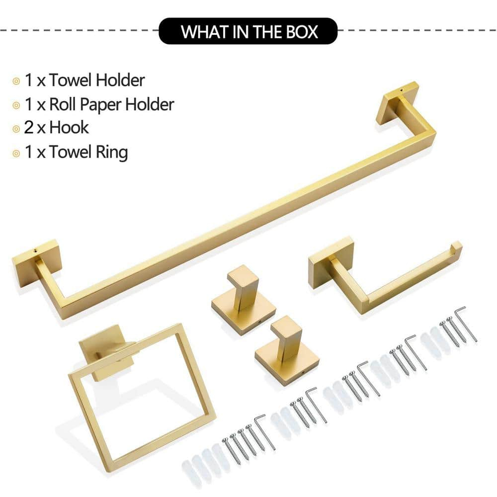 YACVCL 5 Pieces Brushed Gold Towel Bar Set Bathroom Hardware Set Towel Holder Set for Bathroom, 23.8 Inch Bathroom Accessories Set Stainless Steel Wall Mounted