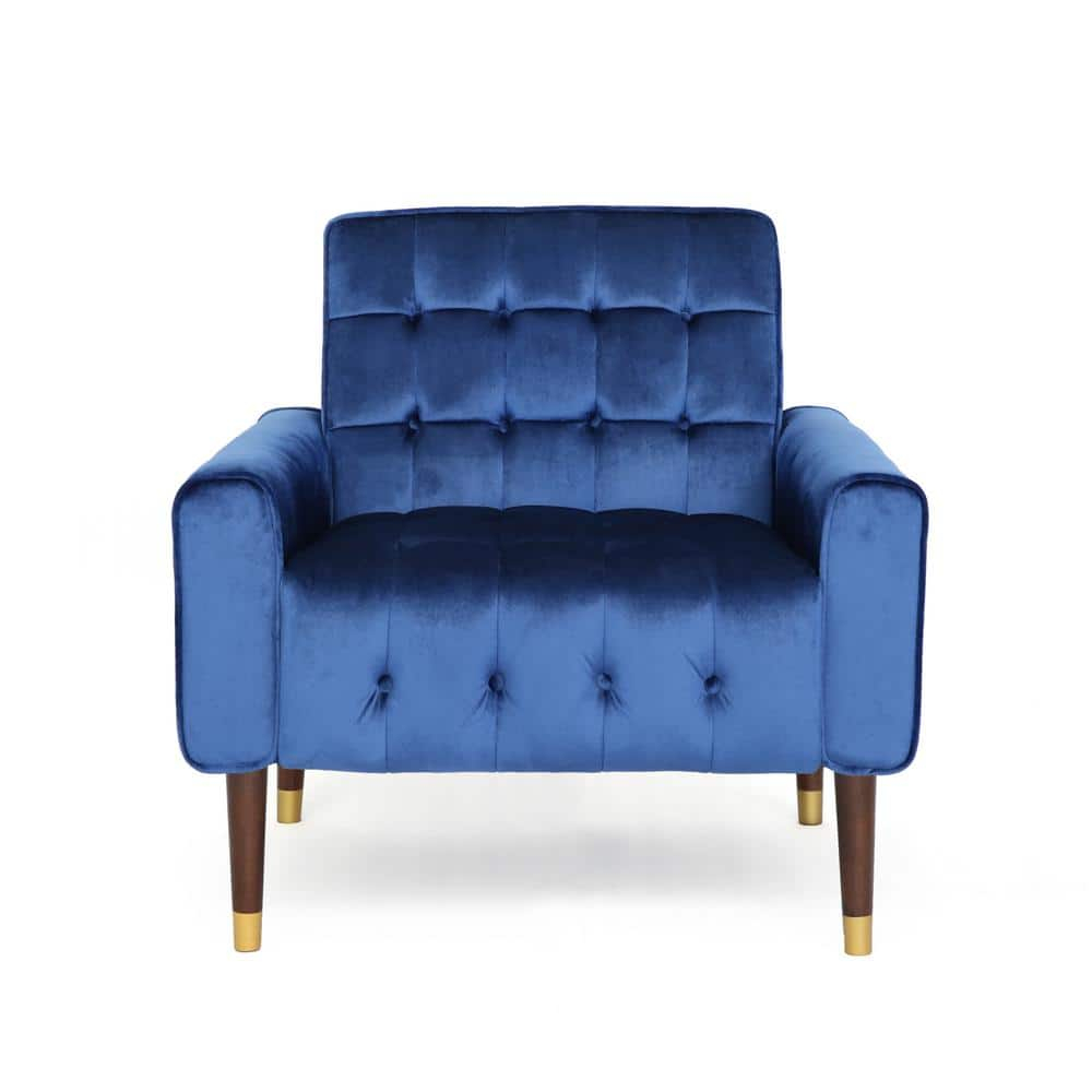 Noble House Nelson Navy Blue and Espresso Brown FabricTufted Club Chair