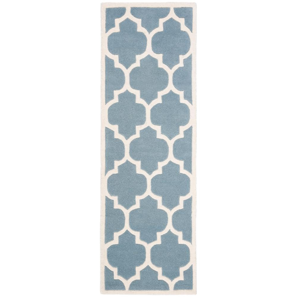 SAFAVIEH Chatham Gavin Geometric Wool Runner Rug, Blue/Ivory, 2'3" x 9'