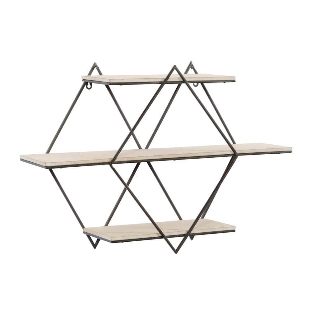 DecMode Brown Wood Contemporary Wall Shelf