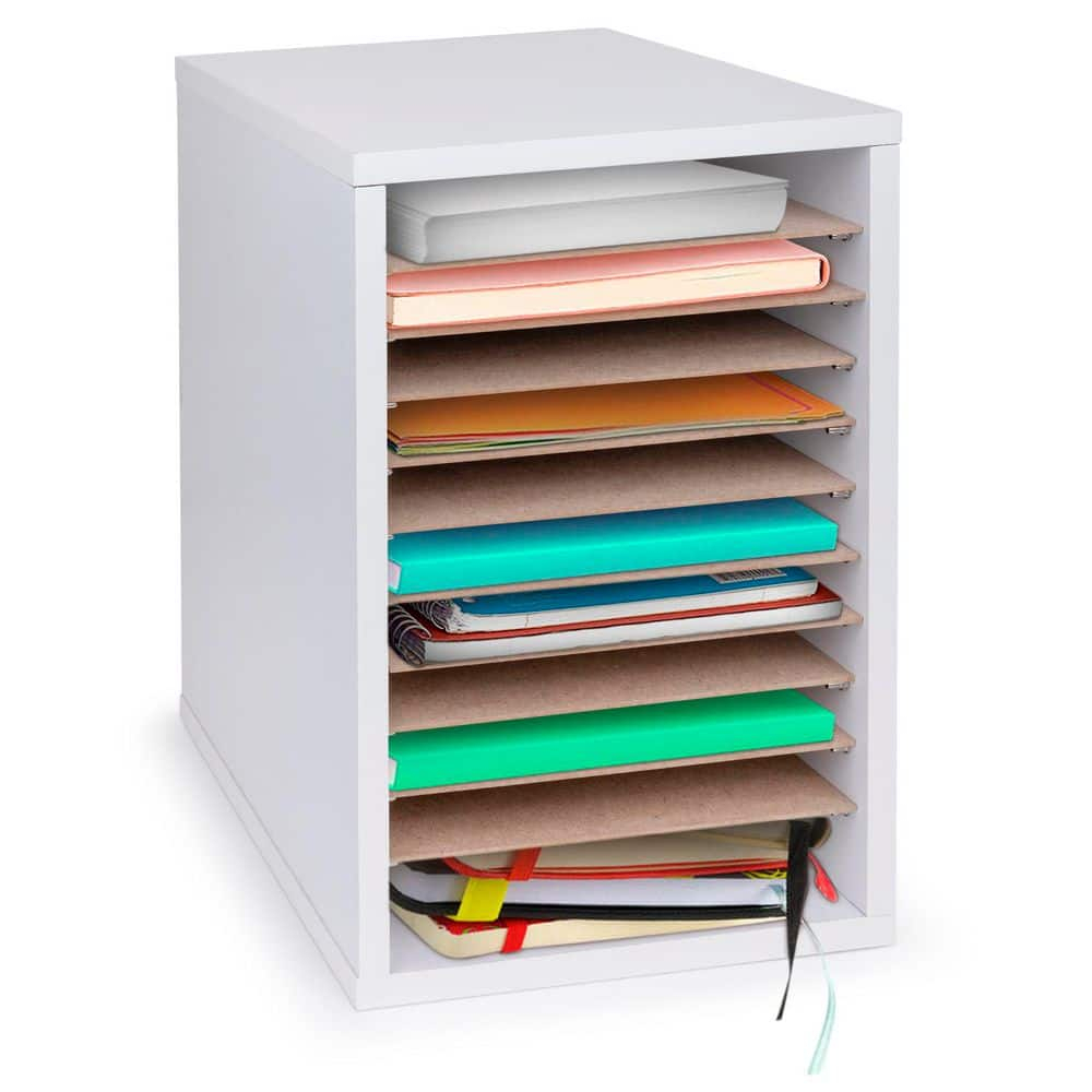 White 11-Slot MDF Vertical Paper Sorter Organizer