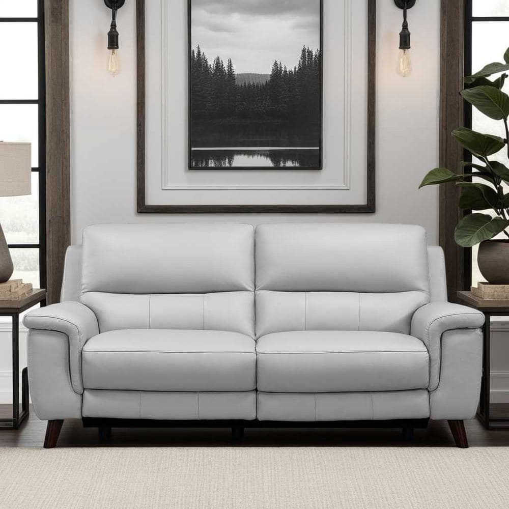 Lizette Top Grain Leather Dove Grey Power Recliner Sofa with USB