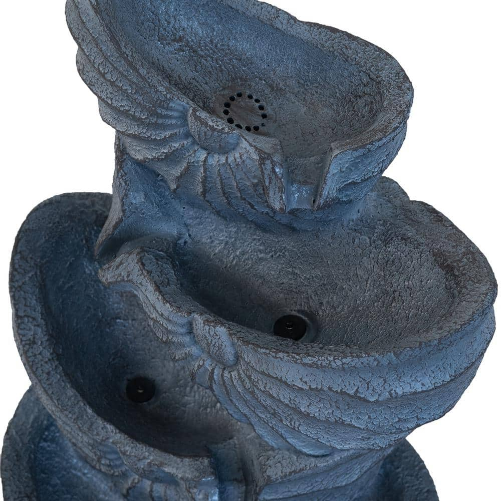 21.5 in. Blue Polyresin Nautilus Shell 4-Tier Water Fountain with Light