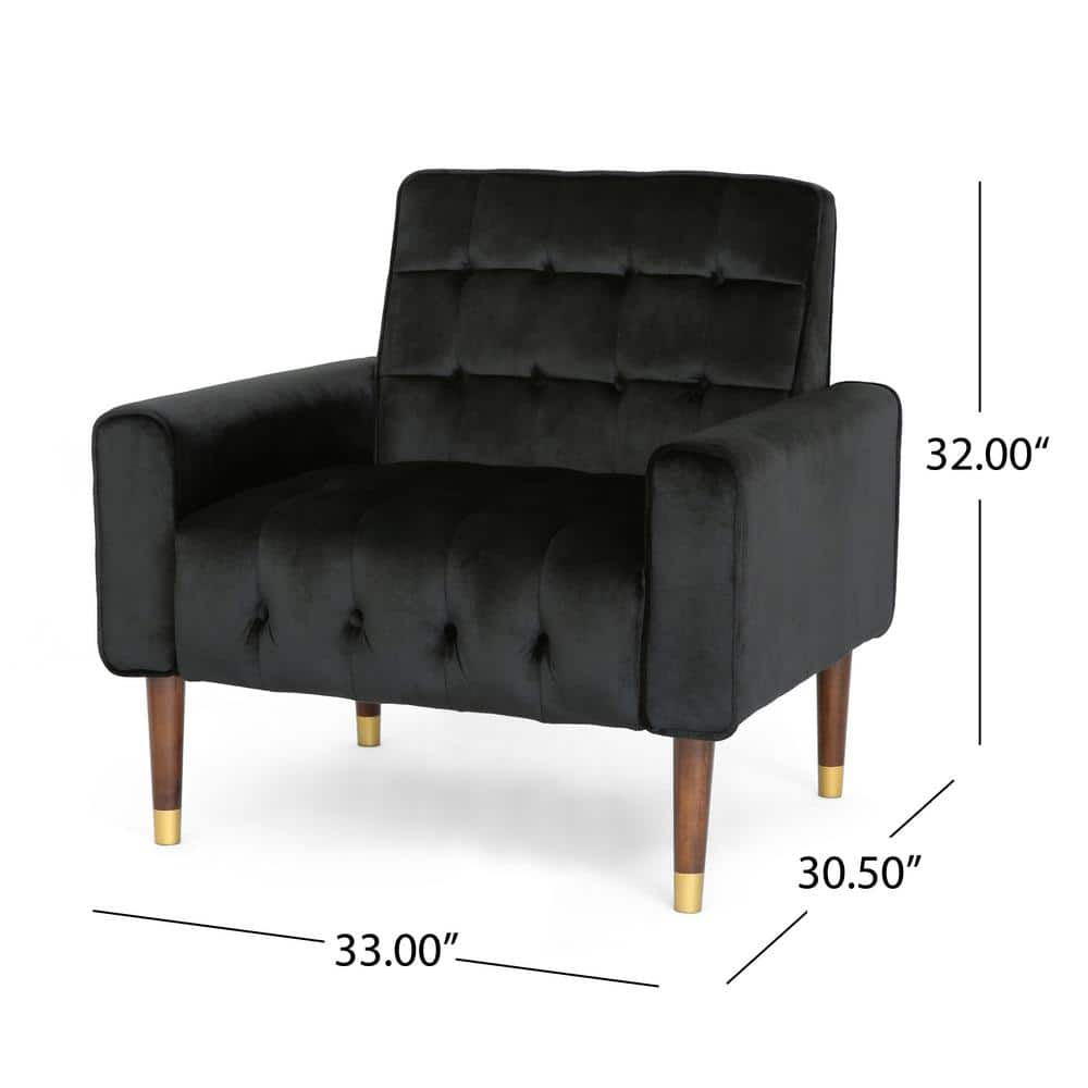 Bourchier Modern Glam Button Tufted Black Velvet Armchair with Waffle Stitching