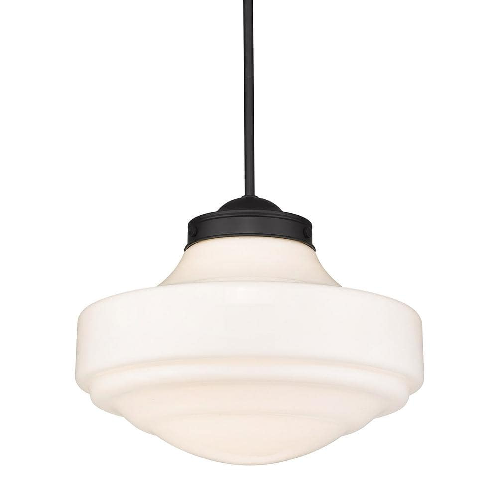 Golden Lighting Ingalls 1-Light LargePendant in Matte Black with Vintage Milk Glass