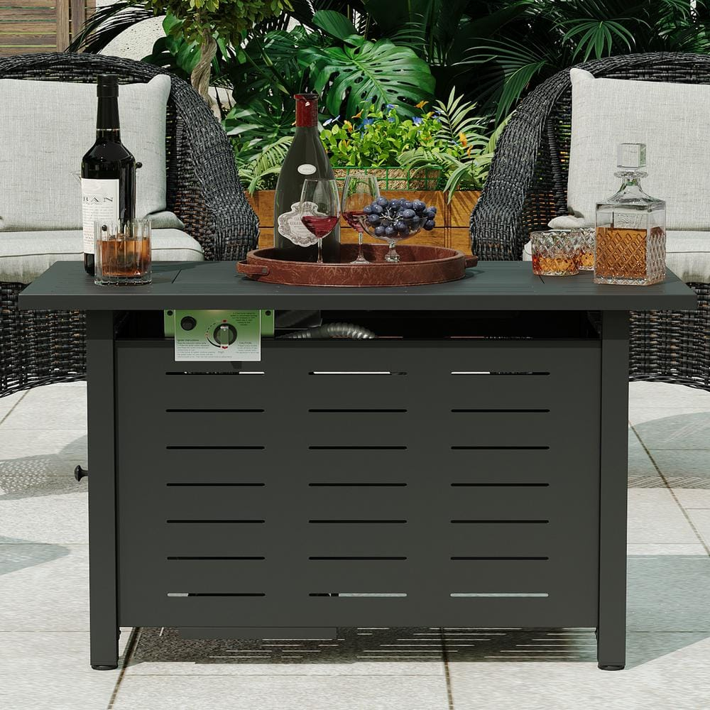40-Inch Rectangular Propane Fire Pit Table, 50,000 BTU Outdoor Gas Fire Pit with Waterproof Cover, Alloy Steel Fire Table with Lid and Lava Rocks, Modern Black Firepit for Patio and Backyard
