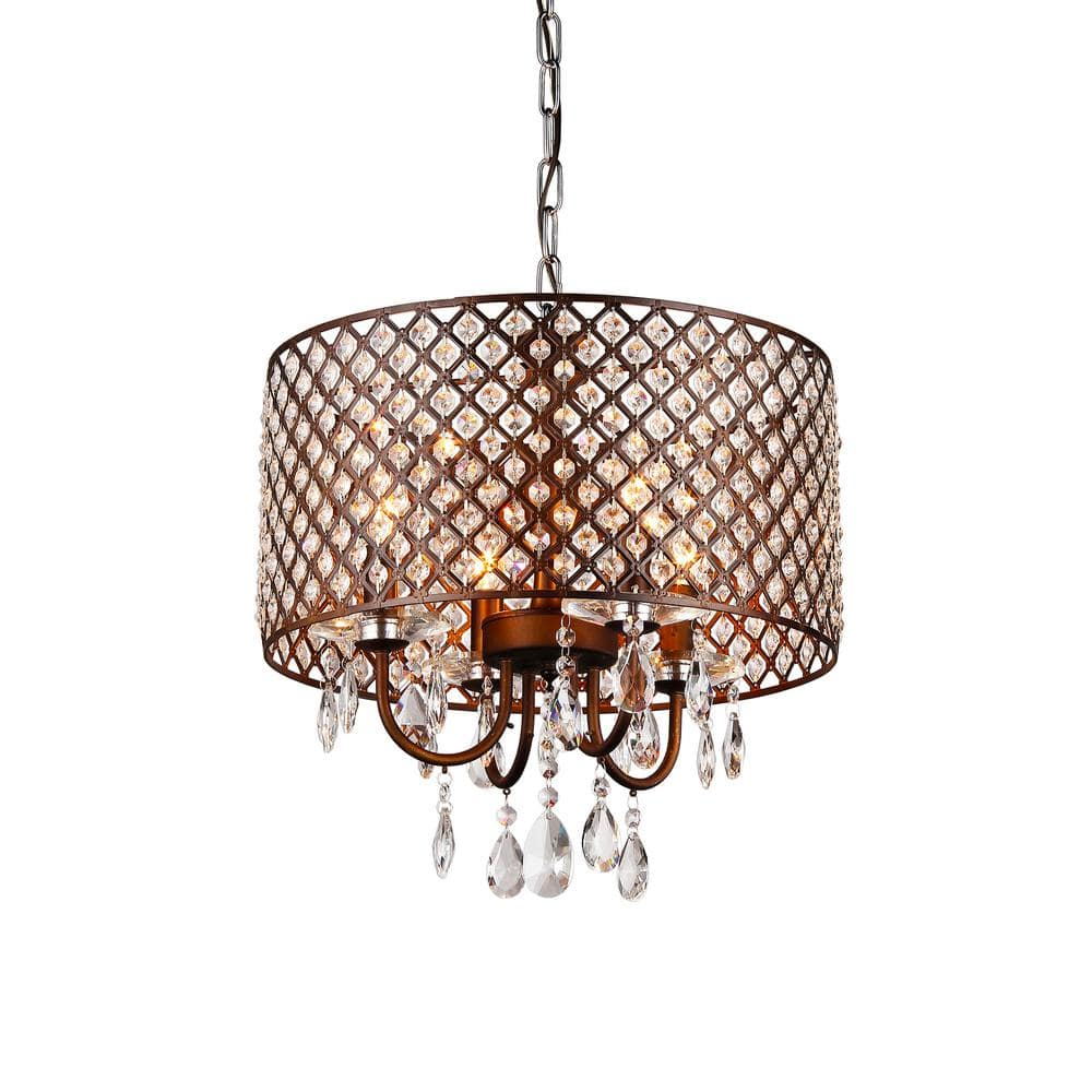 Warehouse of Tiffany Alexia Antique Bronze 4-Light Metal & Crystal Drum Chandelier