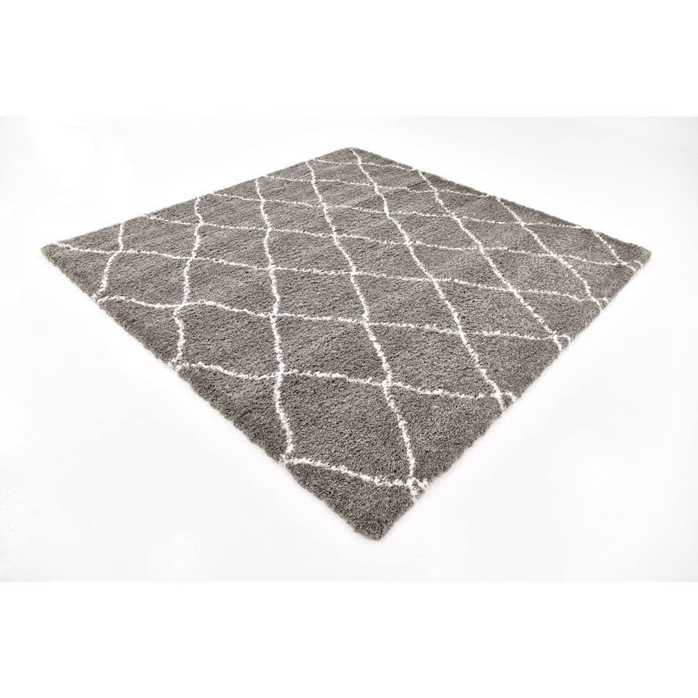 Gray Square Trellis Shag Synthetic Indoor Rug