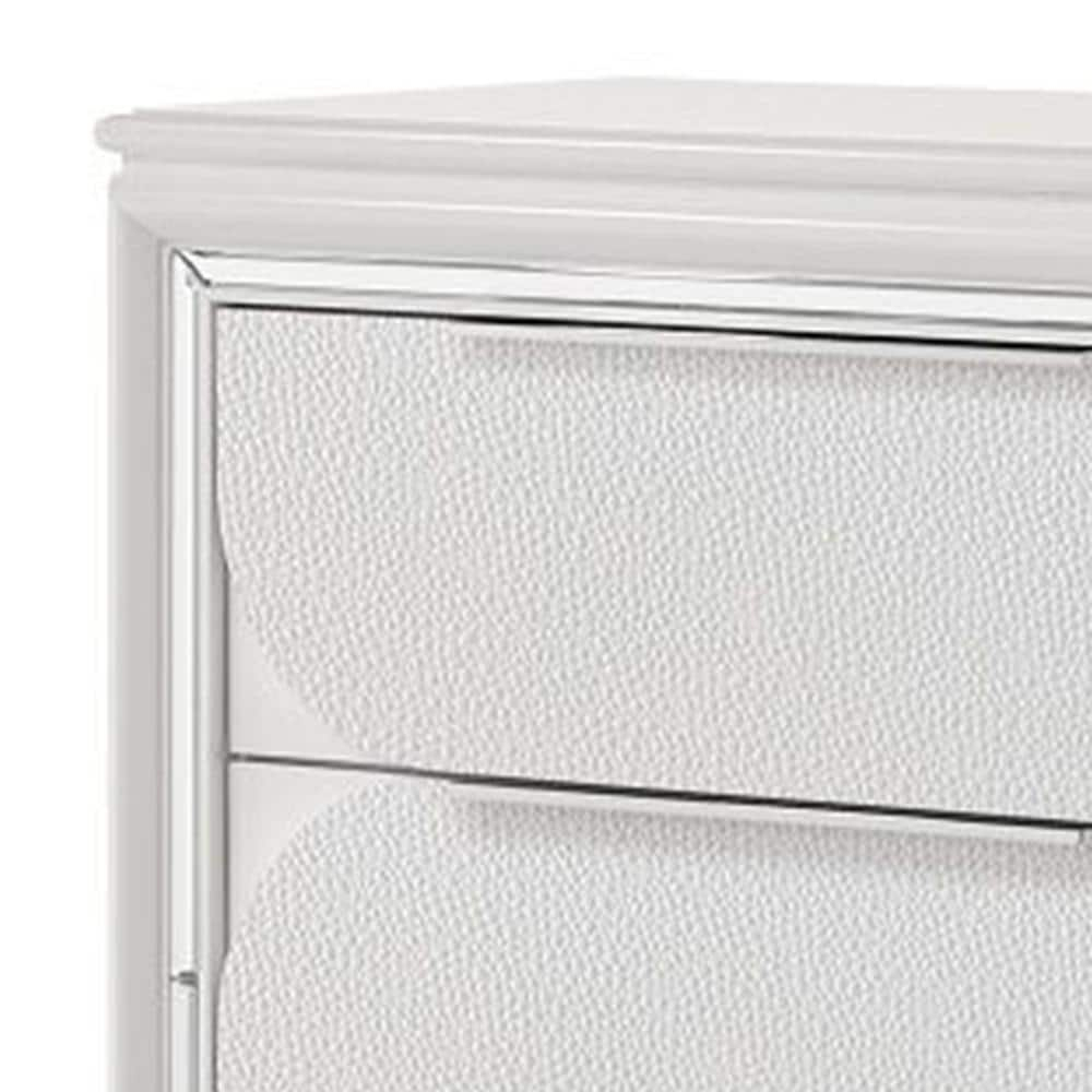 Benjara Rara 64 Inch Wide Dresser, 6 Drawers, Mirror Trim, Acrylic Legs, White