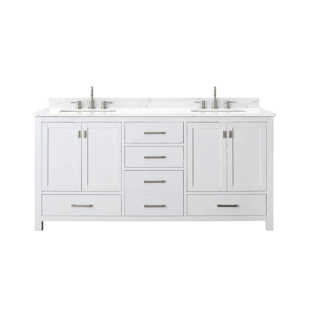 Modero 73" White Engineered Wood Double Vanity with Stone Top