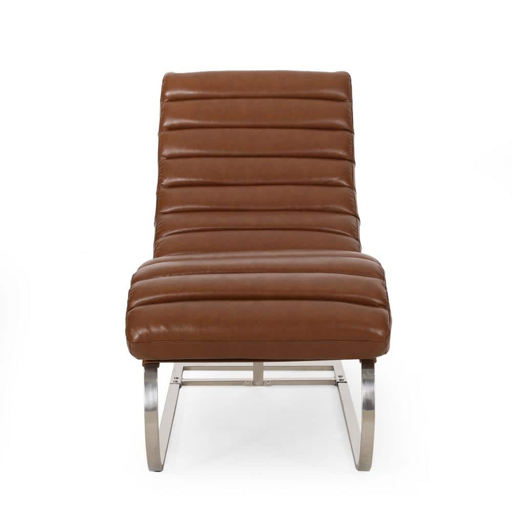 Noble House Amuri Indoor Faux Leather Tufted Chaise Lounge, Cognac
