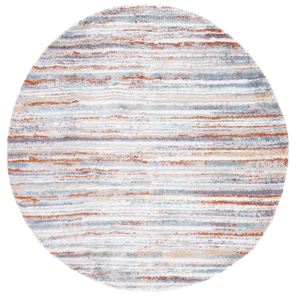 SAFAVIEH Berber Shag Jonette Abstract Area Rug, Blue Rust/Ivory, 4'5" x 4'5" Round