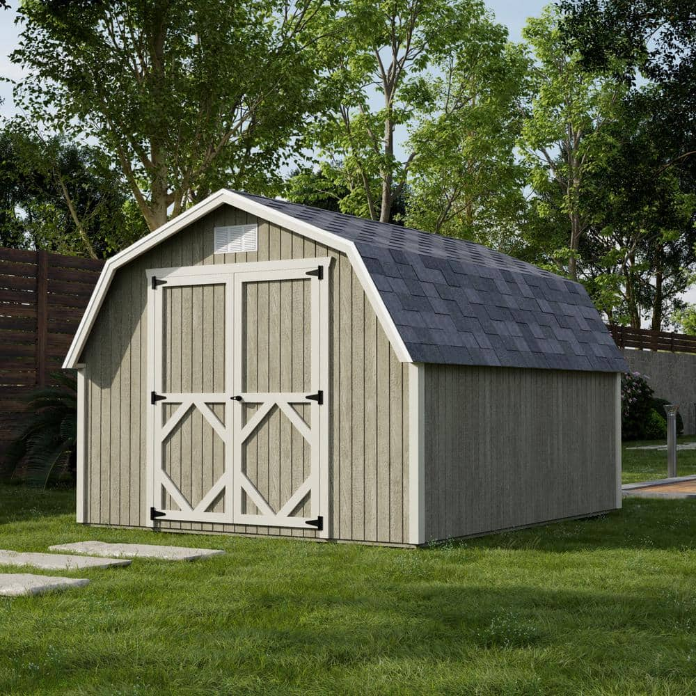 Little Cottage Co. 10x12 Classic Gambrel Barn with 4 ft. Sidewalls and Floor, Outdoor Wood Storage Shed Do-It-Yourself Precut Kit
