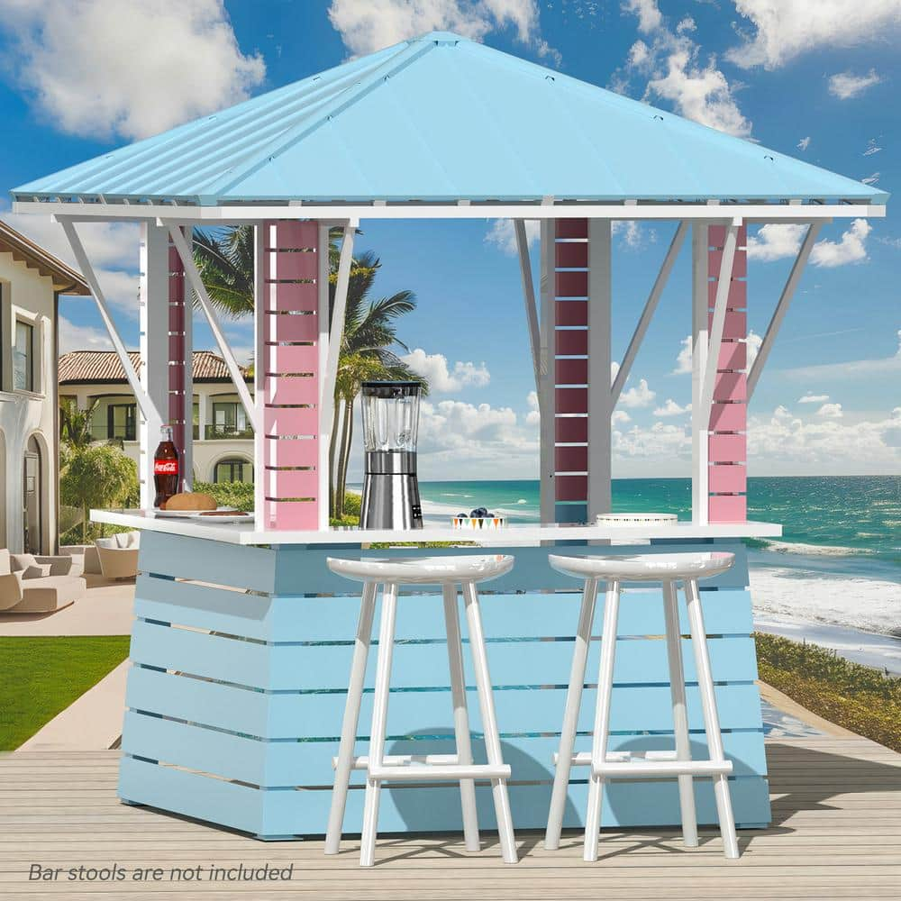 Ocean Blue and Pink Steel Square Gazebo Pavilion