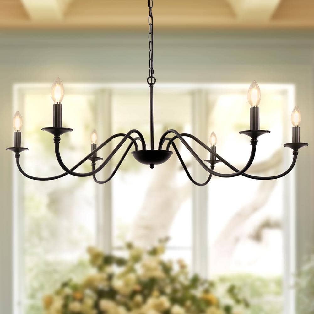 Black Chandelier 6-Light Chandeliers for Dining Room Rustic Farmhouse Chandelier Modern Kitchen Light Fixtures Ceiling Chandeliers Light Fixture for Living Room, Foyer, Bedroom, Hallway,